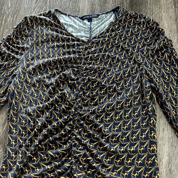 EUC Veronica Beard Neeta Ruched Jersey‎ Top Large Bit Print Stretch Long Sleeve - Picture 16 of 16